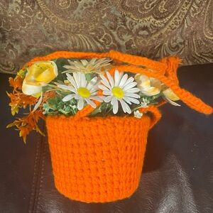 Vintage Handmade Crochet Floral Plant Hanging Basket Decoration
